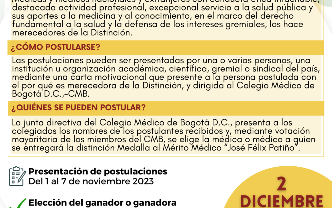 CONVOCATORIA Medalla al Mérito Médico «José Felix Patiño» 2023